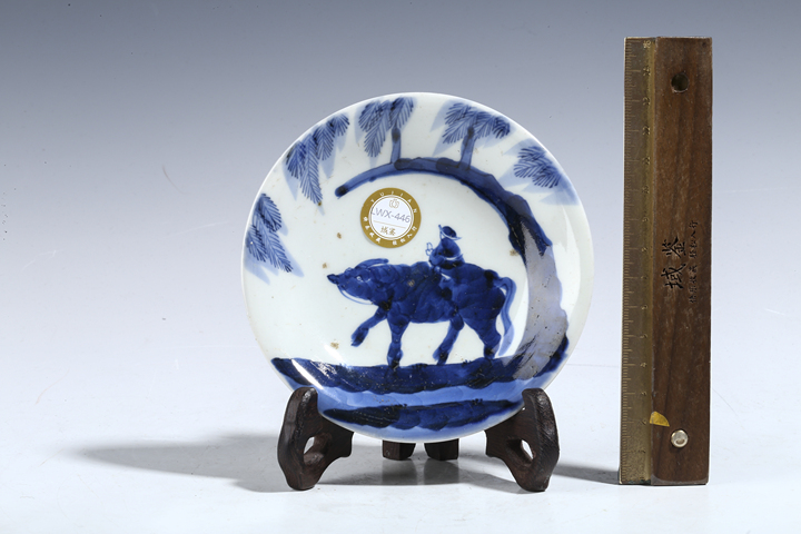 古玩陶瓷清道光·青花牧牛圖小盤真品鑒賞圖