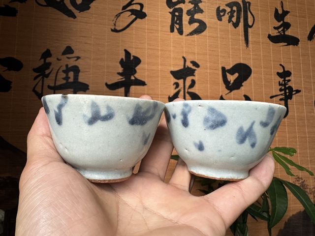 古玩陶瓷明末青花杯(一對)拍賣,當前價格258元