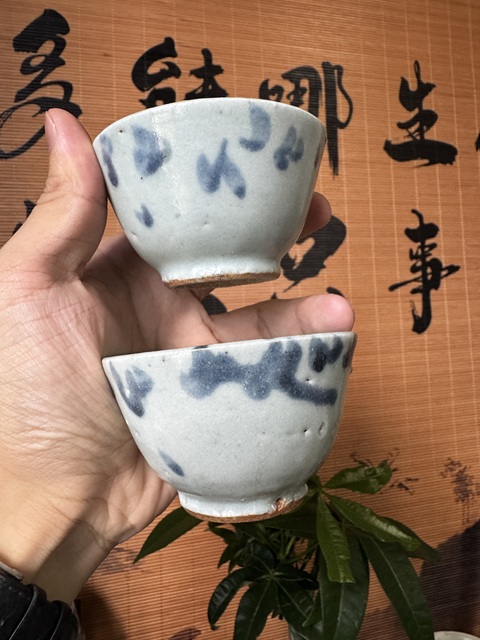古玩陶瓷明末青花杯(一對)拍賣,當前價格258元