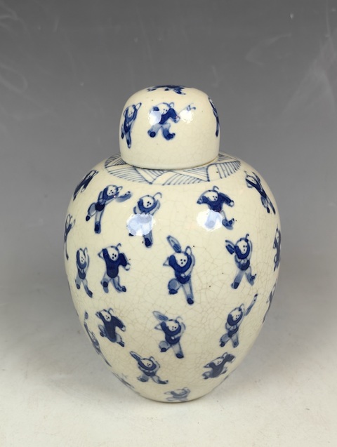 古玩陶瓷晚清青花百子圖煨瓷罐拍賣，當前價格4800元