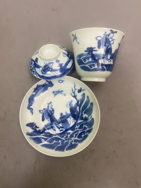古玩陶瓷青花仙人乘槎圖蓋碗（附保真卡）拍賣，當前價格12000元