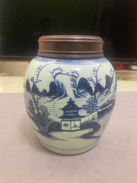 古玩陶瓷青花山水人物罐真品鑒賞圖