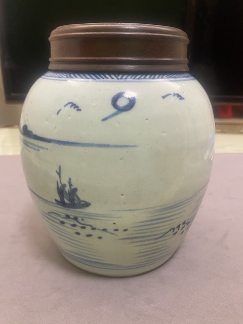 古玩陶瓷青花山水人物罐真品鑒賞圖