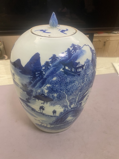 古玩陶瓷山水紋青花冬瓜罐拍賣，當前價格4800元
