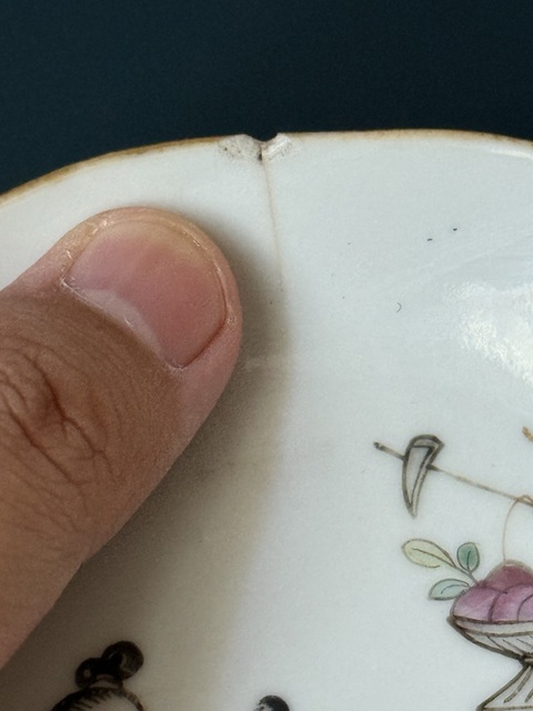 古玩陶瓷清·同治細路粉彩人物盤拍賣，當前價格800元