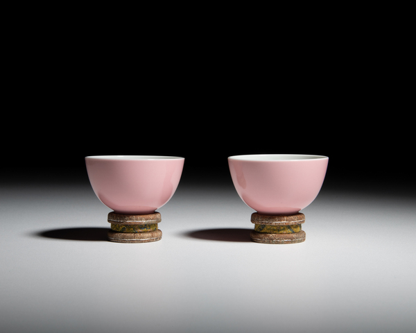 古玩雜項粉釉杯一對真品鑒賞圖