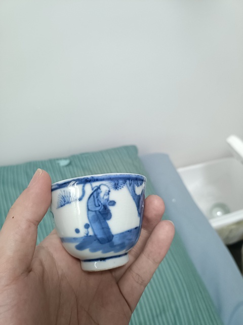 古玩陶瓷三星高照圖青花杯拍賣,當前價格980元