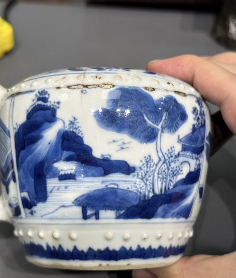 古玩陶瓷青花壺（殘補）真品鑒賞圖