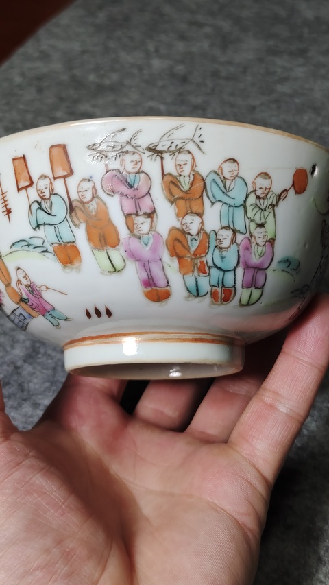 古玩陶瓷粉彩百子圖茶碗真品鑒賞圖
