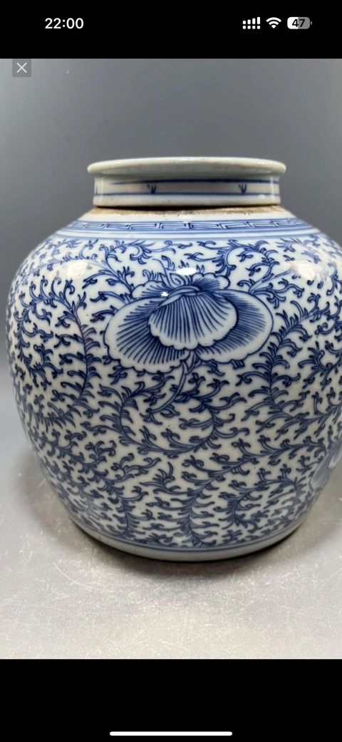 古玩陶瓷青花枝花卉紋蓋罐真品鑒賞圖