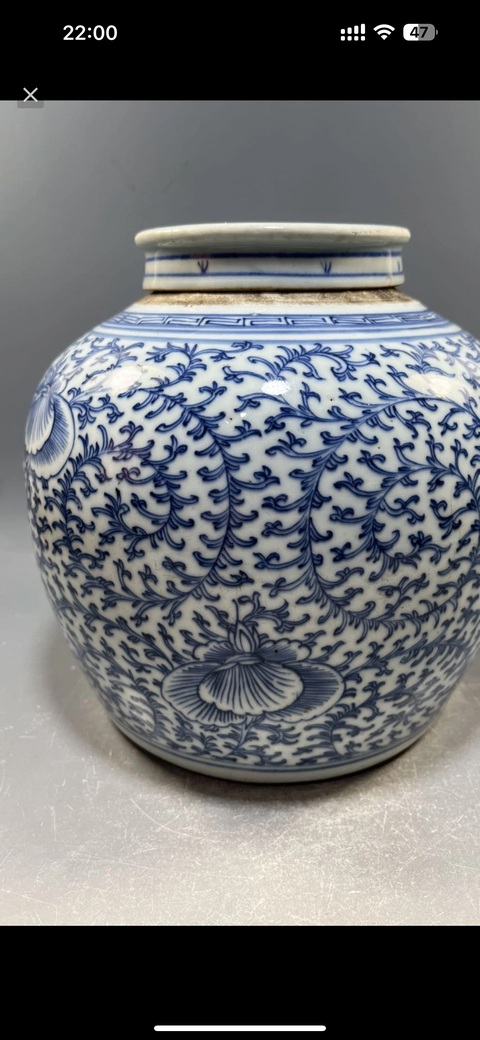 古玩陶瓷青花枝花卉紋蓋罐真品鑒賞圖