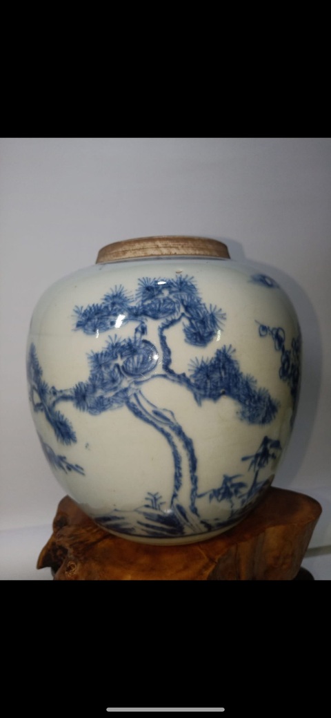 古玩陶瓷青花歲寒三友罐,疑似復(fù)窯真品鑒賞圖