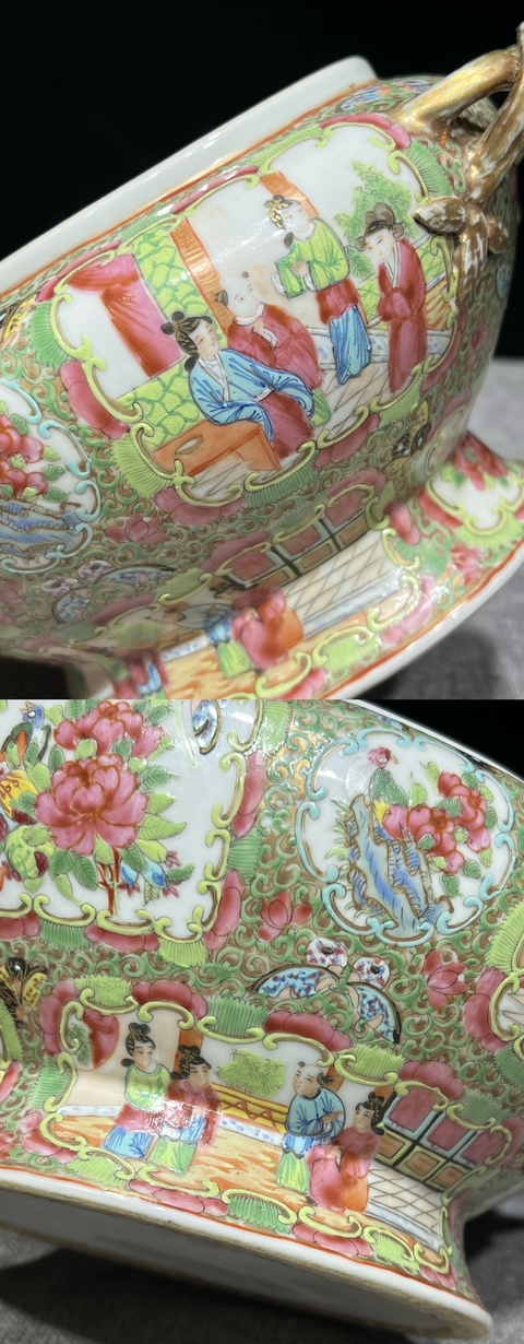 古玩陶瓷晚清.廣彩人物花鳥紋雙柄大蓋罐拍賣，當前價格5800元