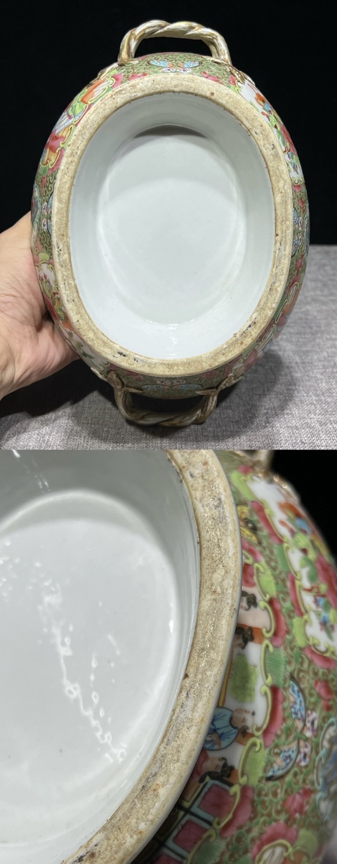 古玩陶瓷晚清.廣彩人物花鳥紋雙柄大蓋罐拍賣，當前價格5800元