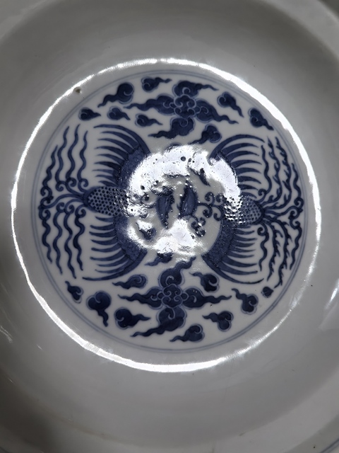 古玩陶瓷清光緒青花對頭鳳紋盤拍賣,當前價格9999元