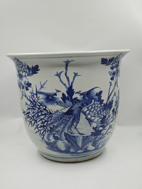 古玩陶瓷青花花鳥花卉紋花盆拍賣，當前價格9000元