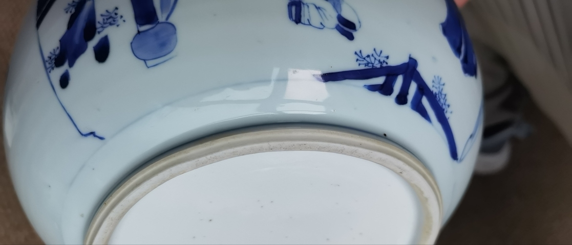 古玩陶瓷青花郭子儀拜壽圖粥罐，疑似復窯真品鑒賞圖
