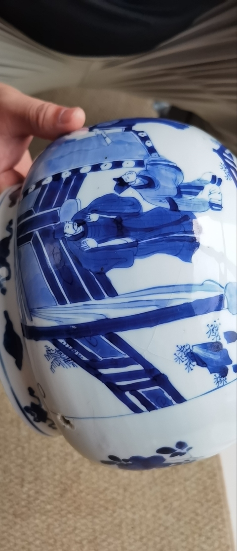 古玩陶瓷青花郭子儀拜壽圖粥罐，疑似復窯真品鑒賞圖