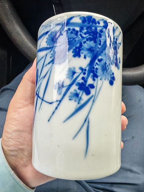 古玩陶瓷青花蟲草紋筆筒真品鑒賞圖