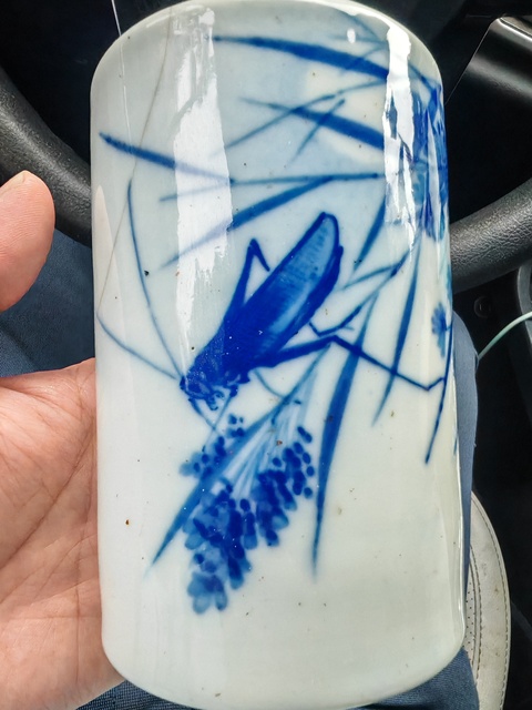 古玩陶瓷青花蟲草紋筆筒真品鑒賞圖