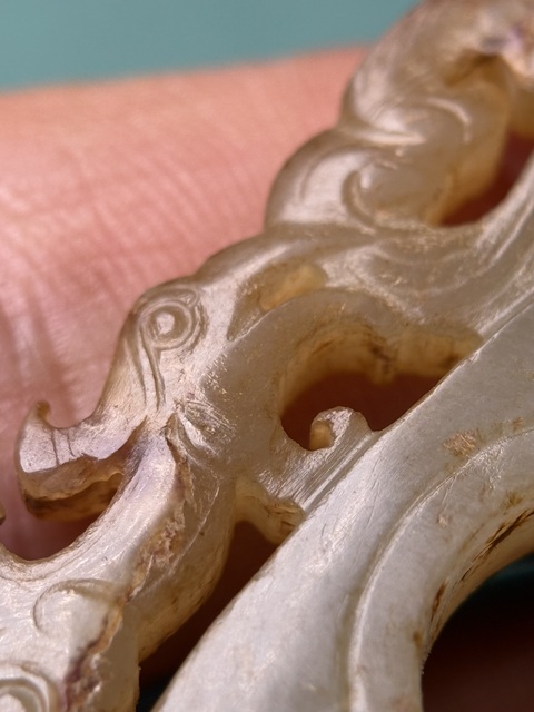 古玩玉器漢代龍鳳紋玉韘真品鑒賞圖