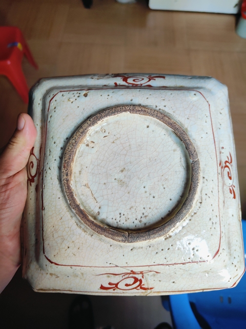古玩陶瓷紅綠彩麒麟鳳紋盤真品鑒賞圖
