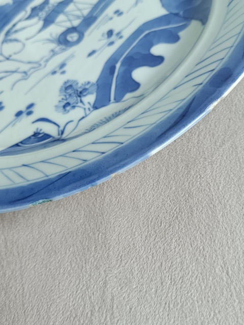 古玩陶瓷清中晚·青花山水樓閣紋盤 真品鑒賞圖