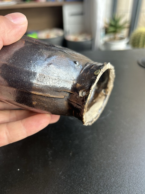 古玩陶瓷金元耀州窯黑釉樹葉紋扁壺（西夏風格）拍賣，當前價格1500元