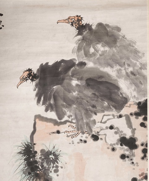 古玩字畫潘天壽款禿鷲真品鑒賞圖