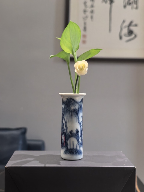 古玩陶瓷青花山水人物紋箭筒真品鑒賞圖