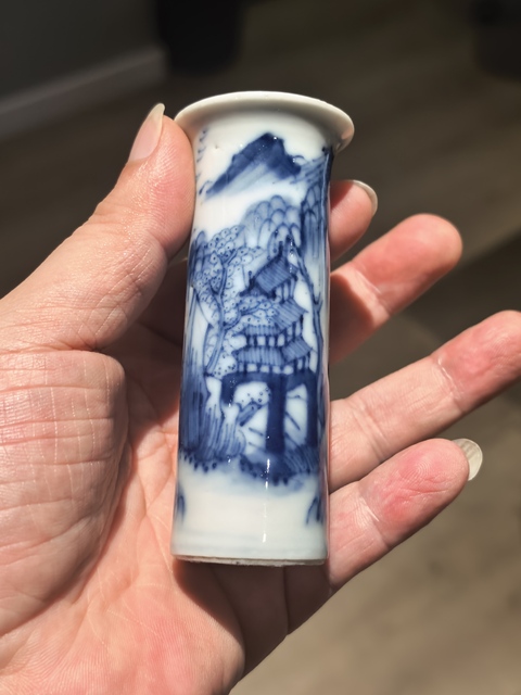 古玩陶瓷青花山水人物紋箭筒真品鑒賞圖