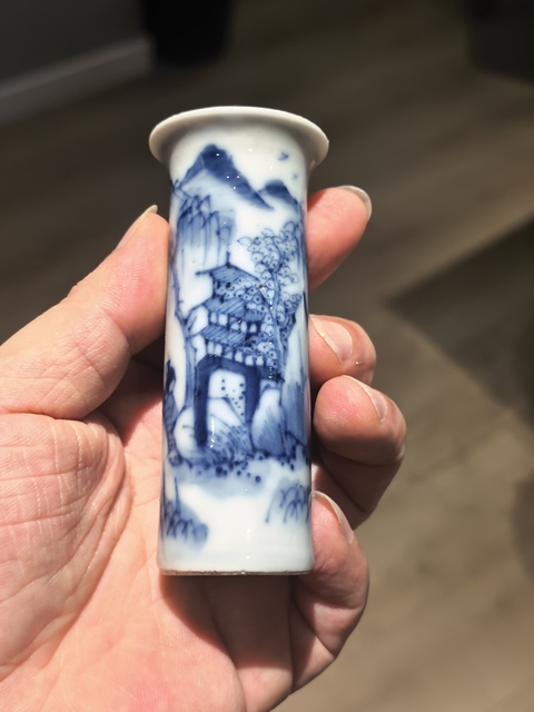 古玩陶瓷青花山水人物紋箭筒真品鑒賞圖