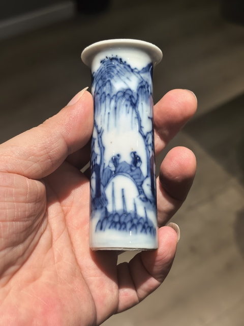 古玩陶瓷青花山水人物紋箭筒真品鑒賞圖