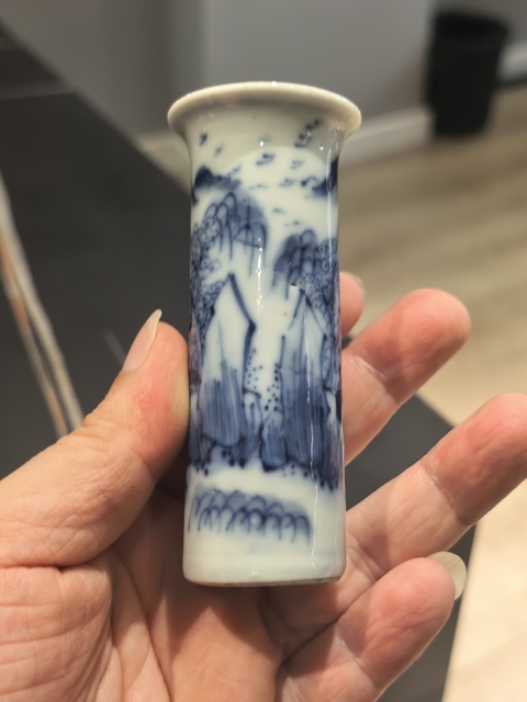 古玩陶瓷青花山水人物紋箭筒真品鑒賞圖