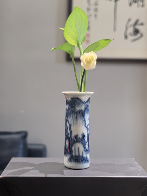 古玩陶瓷青花山水人物紋箭筒真品鑒賞圖