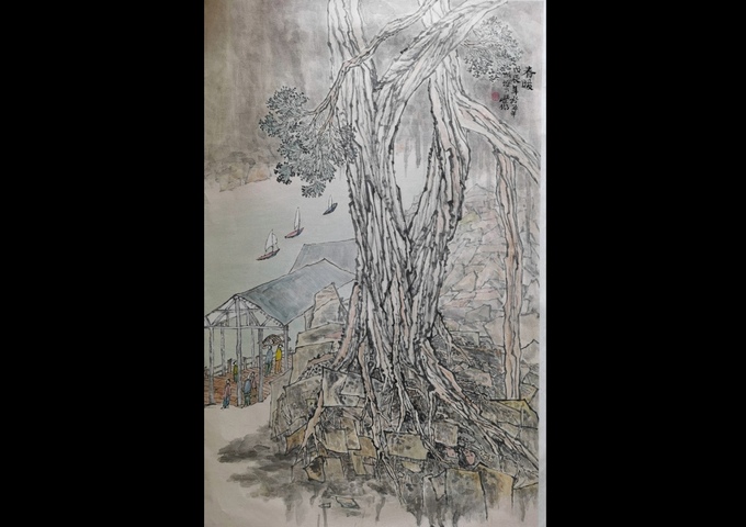 古玩字畫已故廣州美院教授嶺南畫派名家林豐俗山水《春暖》拍賣，當前價格6000元