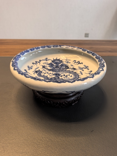 古玩陶瓷民國青花龍紋鏜鑼洗真品鑒賞圖