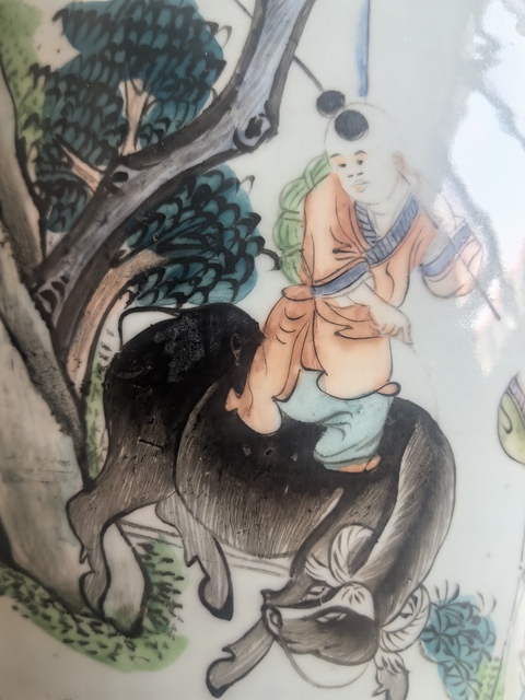 古玩陶瓷樵漁耕讀冬瓜罐真品鑒賞圖