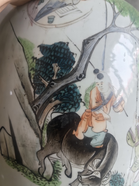 古玩陶瓷樵漁耕讀冬瓜罐真品鑒賞圖