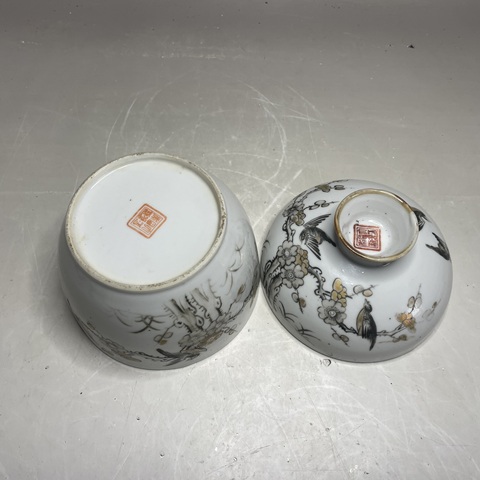 古玩陶瓷墨彩花鳥紋蓋缸真品鑒賞圖