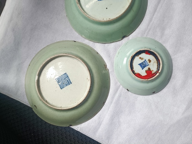 古玩陶瓷清代中期豆青釉盤拍賣，當前價格58元