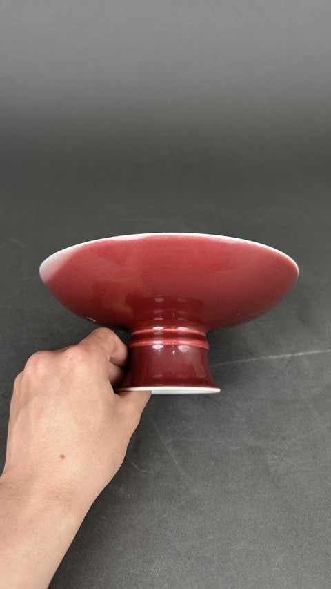 古玩陶瓷霽紅釉高足盤真品鑒賞圖
