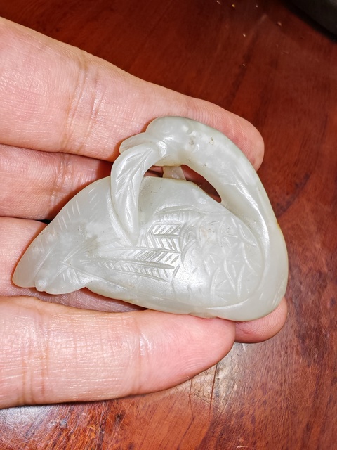 古玩玉器白玉大雁銜枝真品鑒賞圖
