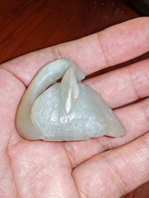 古玩玉器白玉大雁銜枝真品鑒賞圖