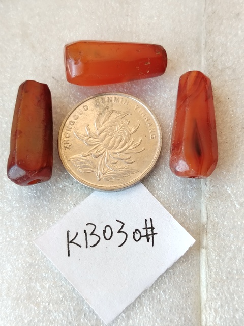 古玩玉器紅瑪瑙多棱珠3顆拍賣，當前價格99元