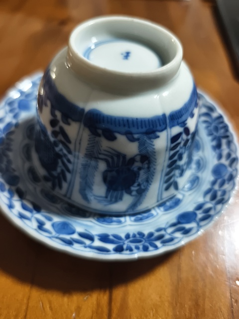 古玩陶瓷青花魚藻紋杯碟真品鑒賞圖