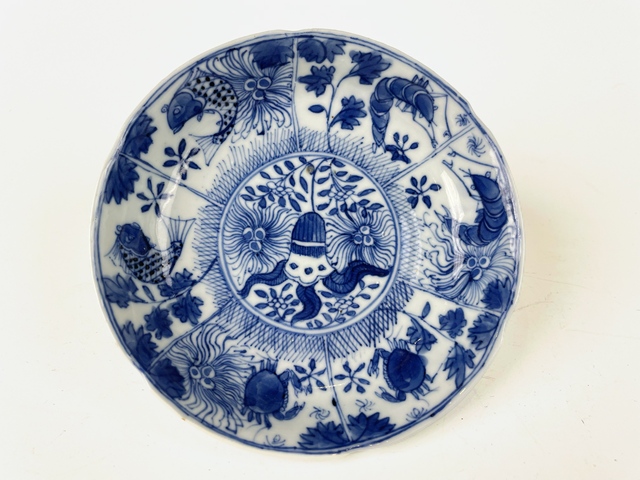 古玩陶瓷清光緒·青花魚蝦蟹盤真品鑒賞圖