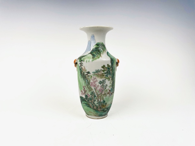 古玩陶瓷民國·淺絳彩山水人物詩文瓶真品鑒賞圖