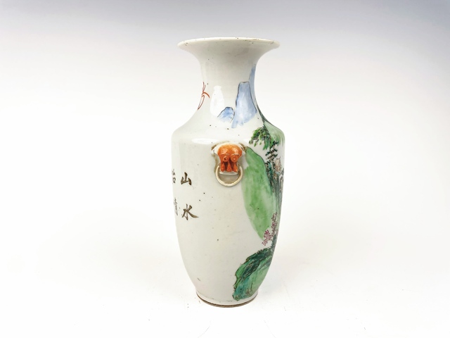 古玩陶瓷民國·淺絳彩山水人物詩文瓶真品鑒賞圖