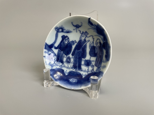 古玩陶瓷清中期 青花福祿壽三星人物紋筆舔真品鑒賞圖